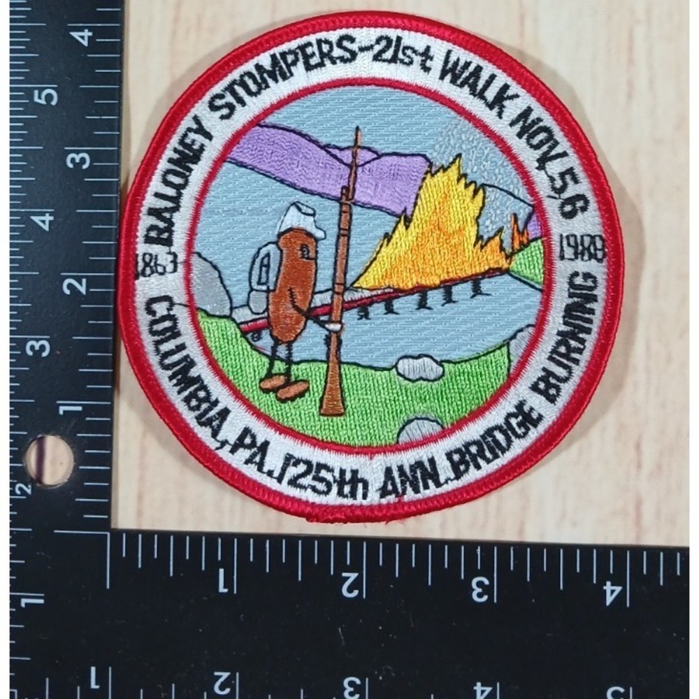 BALONEY STOOMPERS 21ST WALK NOV 5.6 1988 COLUMBIA, PA 125TH BRIDGE BURNNIN PATCH